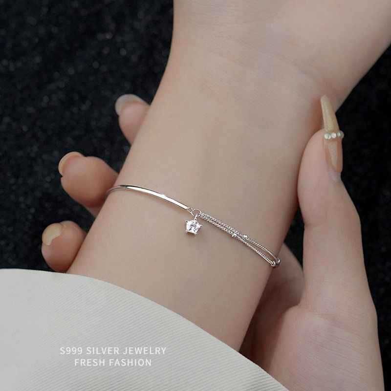 999 Sterling Star Bracelet For Women, Double Layered Light Luxury, Versatile, Niche, High-end Feeling, Ins Style Silver_ipsvogv.com