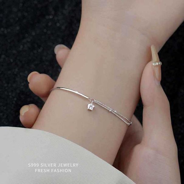 999 Sterling Star Bracelet For Women, Double Layered Light Luxury, Versatile, Niche, High-end Feeling, Ins Style Silver_ipsvogv.com