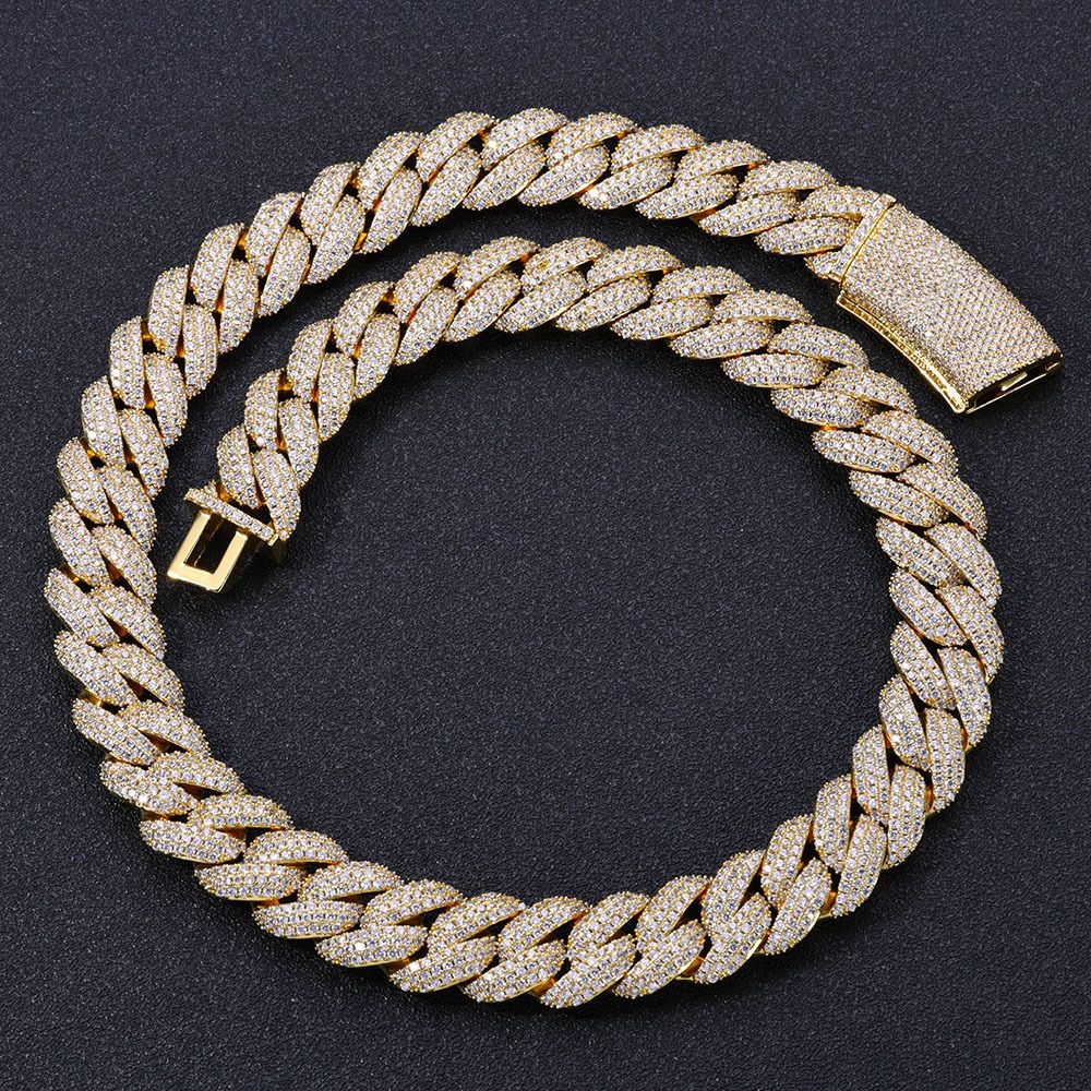 Men's Jewelry Hip Hop 18mm Three Row Diamond Bubble Cuban Chain Trend Jewelry Men's Zircon Necklace_ipsvogv.com