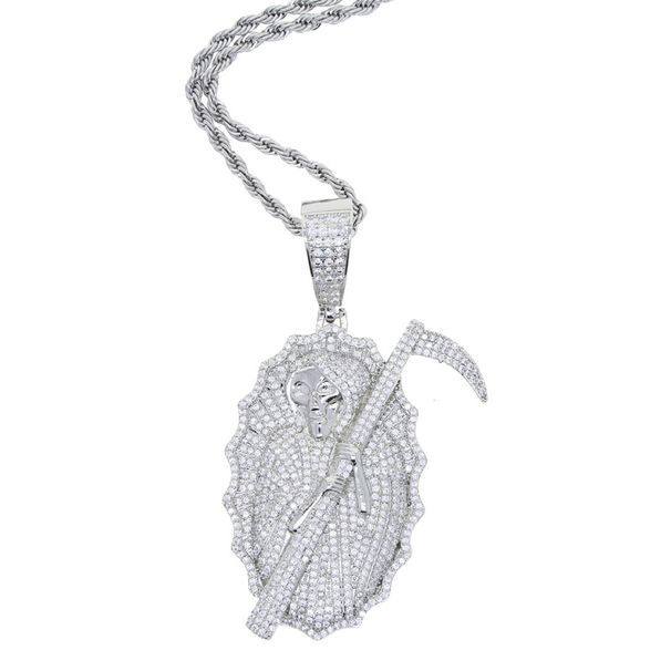Men's Jewelry Grim Reaper Zircon Pendant Fashion Trend Inlaid Zircon Necklace_ipsvogv.com