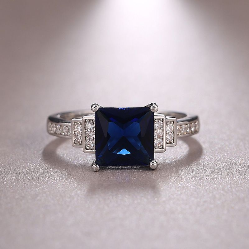 Cao Shi Fashion Women's New Dark Blue Zircon Platinum Plated Diamond Ring Handpiece_ipsvogv.com