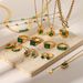 Women's Jewelry Set Fashion Retro Style Green Zircon Series Necklace Earrings Bracelet Ring Temperament Ladies Stainless Steel Jewelry_ipsvogv.com