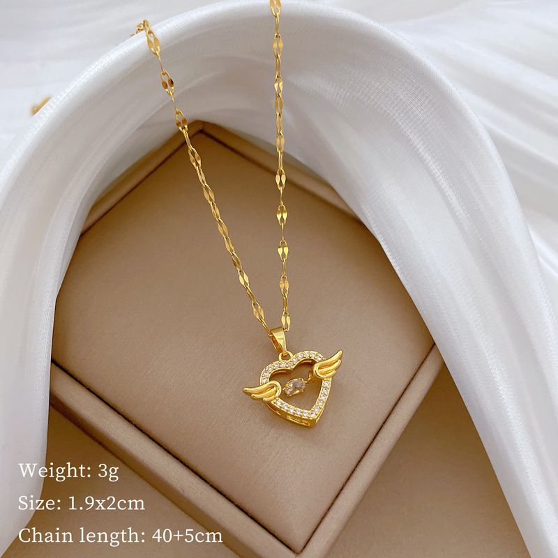 【 】 The Heart of a Dynamic Angel, Light Luxury, Gorgeous, Full Diamond Necklace, Women's Versatile Clavicle Chain,_ipsvogv.com