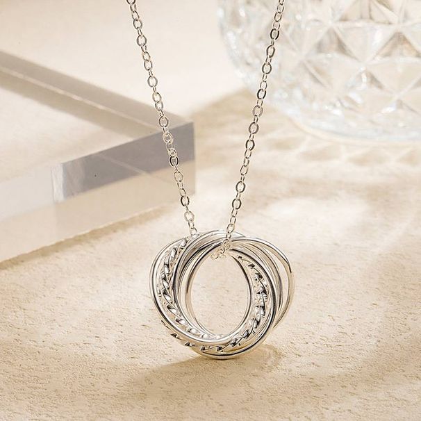Women's Jewelry Double Ring Necklace Interlocking Pendant Fashionable And Versatile Clavicle Chain_ipsvogv.com