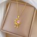 【 】 Pink Star Moon Light Luxury Charm Gorgeous Full Diamond Necklace Women's Versatile Clavicle Chain Titanium Steel_ipsvogv.com