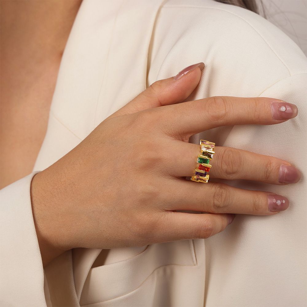 Light Luxury, Simple Fashionable Copper Material Paired With Colorful Zircon Open Ring, Creative Design And Decoration_ipsvogv.com