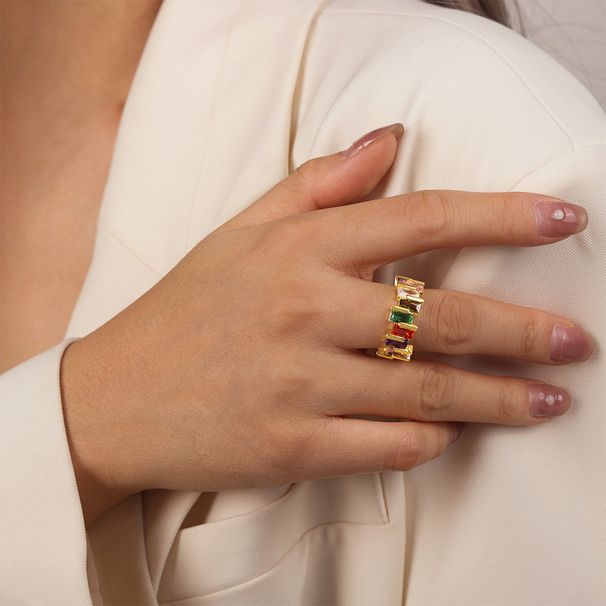 Light Luxury, Simple Fashionable Copper Material Paired With Colorful Zircon Open Ring, Creative Design And Decoration_ipsvogv.com