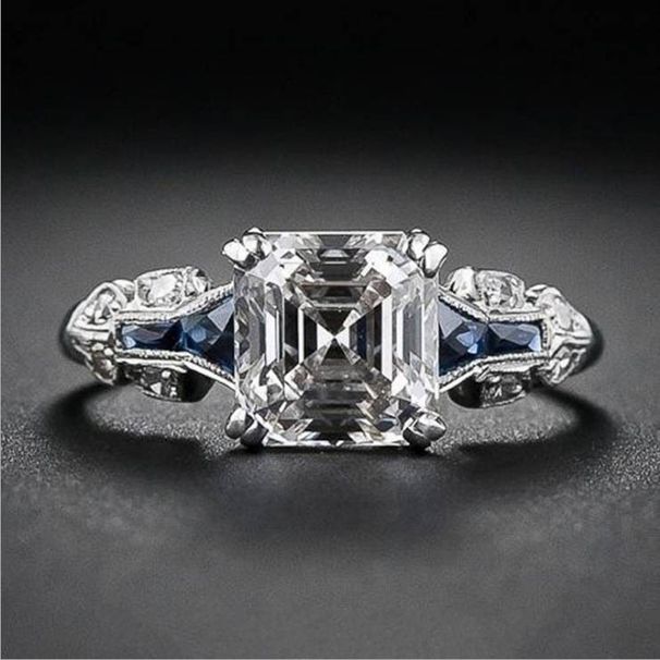 Irregular Trapezoid Square Diamond Topaz Sapphire Ring Silver Plated Ring_ipsvogv.com