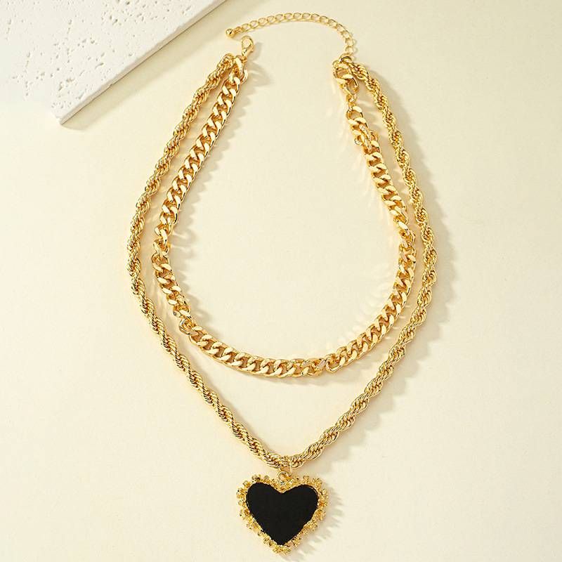 Niche design double love shaped necklace female hip hop simple pendant clavicle chain_ipsvogv.com
