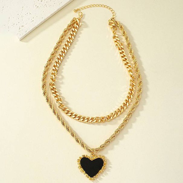 Niche design double love shaped necklace female hip hop simple pendant clavicle chain_ipsvogv.com
