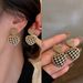 Wom's Earrings Retro Love Autumn And Winter Fashion Design Korean Short Houndstooth Plaid Peach Heart Earrings For_ipsvogv.com