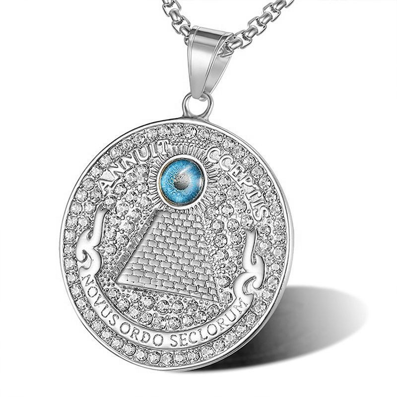 New Titanium Steel/Stainless Steel Eye Of Providence Diamond-Studded Pendant_ipsvogv.com