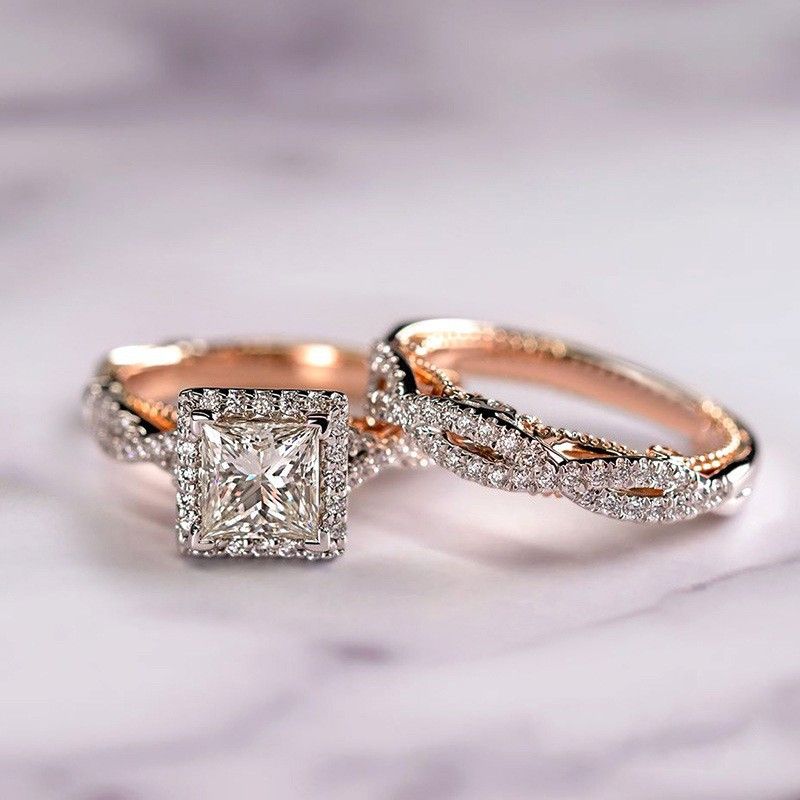 Green Sky Rose Gold Three Piece Set Zircon Full Diamond Women's Pair And Men's Ring With Colorful Sparkling Luxury_ipsvogv.com