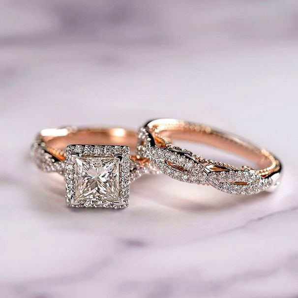 Green Sky Rose Gold Three Piece Set Zircon Full Diamond Women's Pair And Men's Ring With Colorful Sparkling Luxury_ipsvogv.com