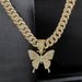 Hip hop necklace street rap butterfly pendant Cuban necklace personality trend couple necklace_ipsvogv.com