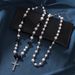 Hip Hop Double-layer Black White Pearl Necklace With Diamond Set Zircon Cross Pendant, Popular And Versatile_ipsvogv.com