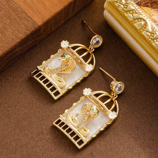 French Light Luxury Exquisite Antique Style Diamond Inlaid Zircon Snake Shaped Earrings, Female Niche Personality Trendy_ipsvogv.com