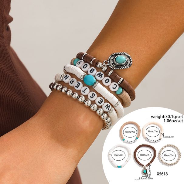 ethnic Stacking Beaded Elastic Bracelet Personalized Maillard Retro Bull Head Turquoise Round Bead Hand Jewelry_ipsvogv.com