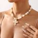 N12034 new personalized and fashionable necklace, pearl splicing cross, niche design, collarbone chain_ipsvogv.com