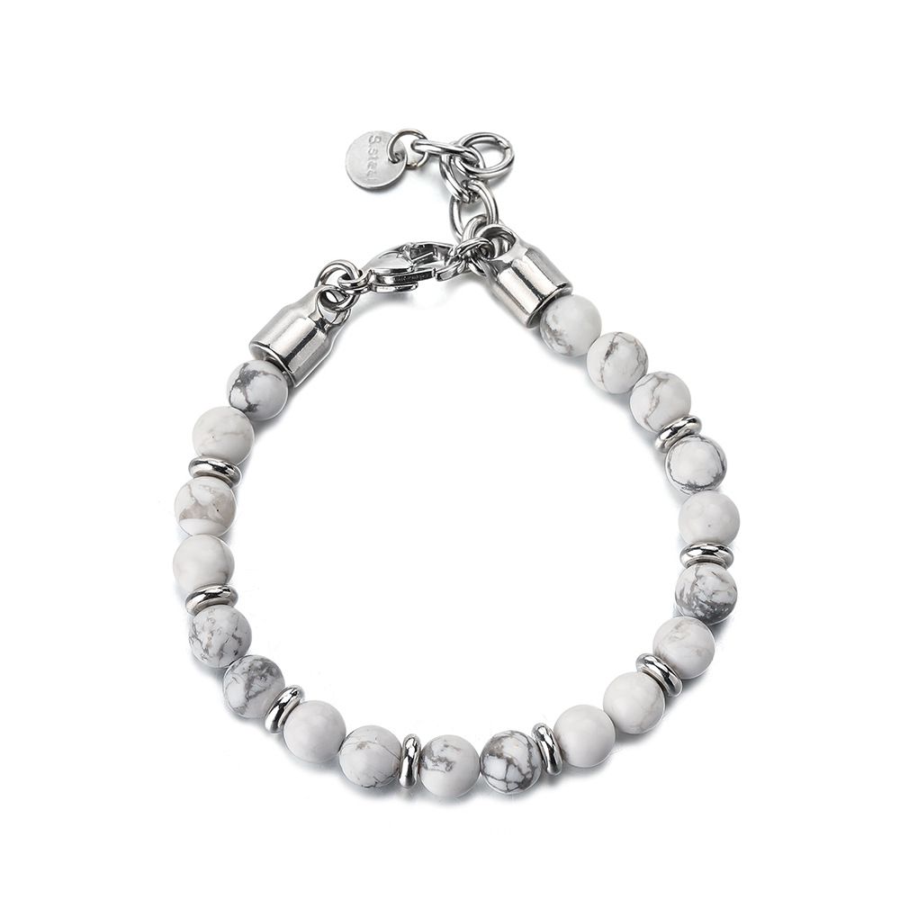Volcanic Natural Stone White Pine Elastic Cord Stainless Steel Hip-Hop Beaded Simple Men's Round Bead Bracelet_ipsvogv.com