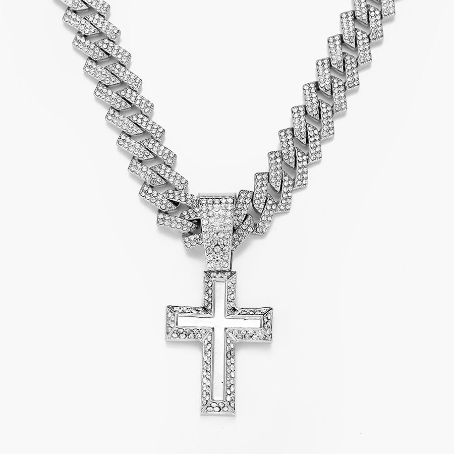 Hip Hop Personalized Alloy Full Diamond Cross Pendant Men's Necklace_ipsvogv.com