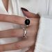 Black Zircon Women's Geometric Wave Lines Irregular, Niche, Light Luxury, Open Mouth Personalized Index Finger Ring,_ipsvogv.com