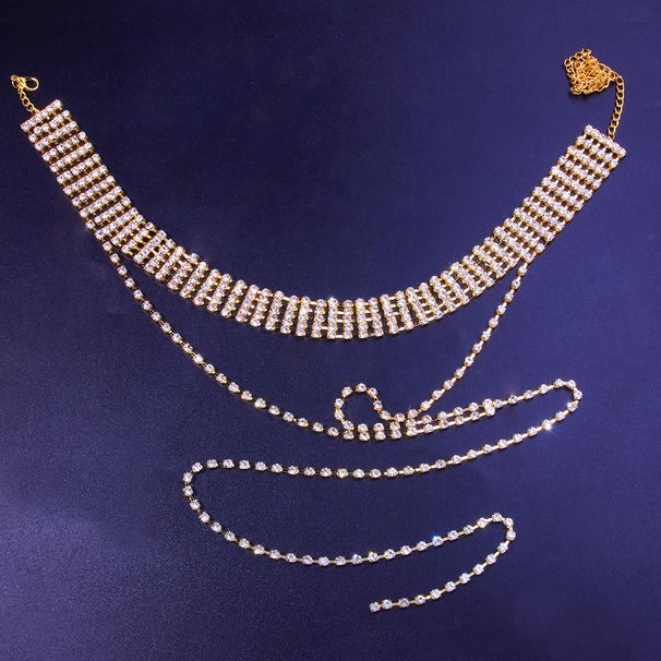 Jewelry Fashion Long Diamond Neck Necklace Women's Shiny Multi-row Diamond Neck Chain choker_ipsvogv.com
