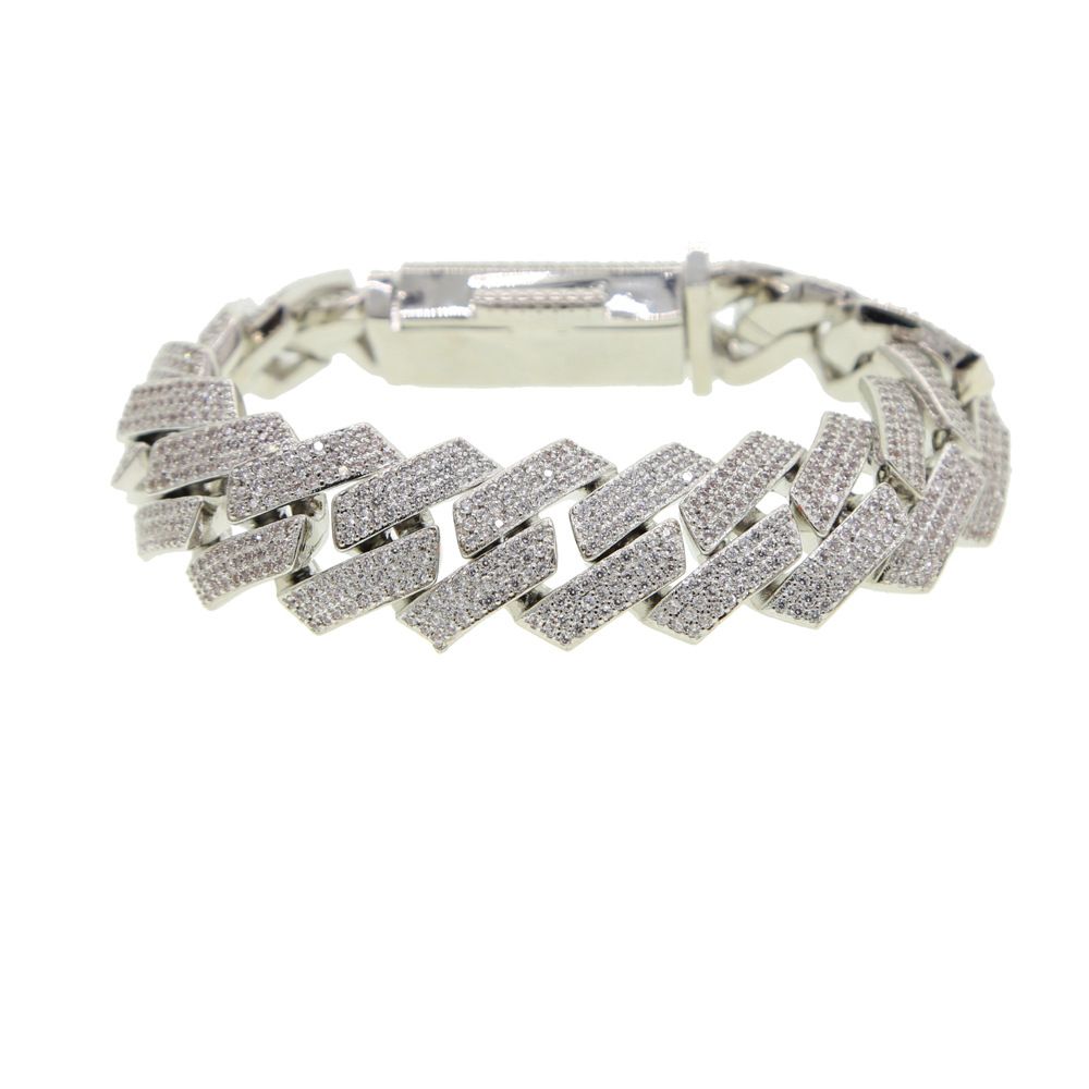 19mm Three Row Zircon Big Buckle Bracelet Hip Hop Street Trend Couple Bracelet_ipsvogv.com