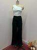 Women's Clothing fashion solid color oblique collar slim fit top high waist wide leg pants suit_ipsvogv.com