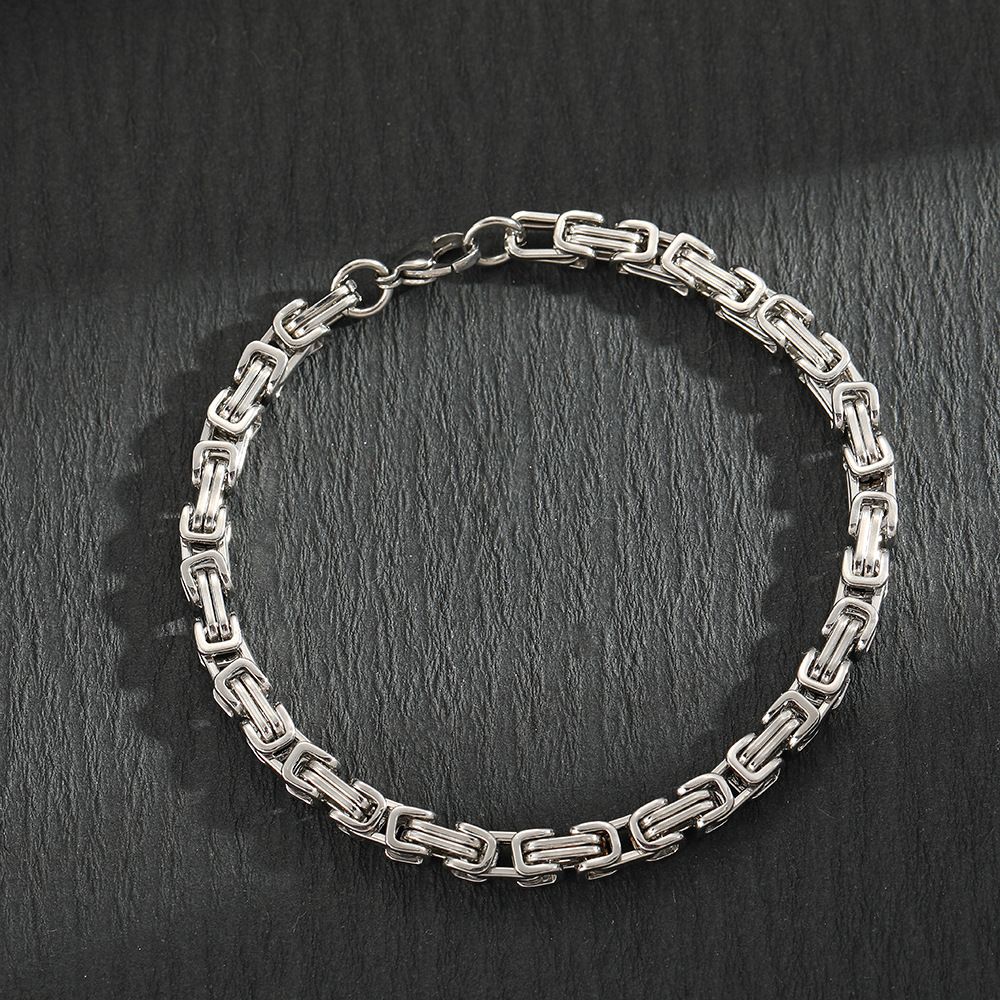 Hip Hop Square Buckle Titanium Twist Chain Lobster Clasp Trendy Men's Black Stainless Steel Jewelry Bracelet_ipsvogv.com