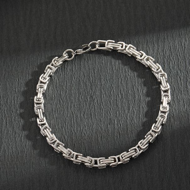 Hip Hop Square Buckle Titanium Twist Chain Lobster Clasp Trendy Men's Black Stainless Steel Jewelry Bracelet_ipsvogv.com