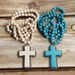 New Fashion Bohemian Prayer 8mm Turquoise Knot Cross Pendant Necklace Sweater Chain_ipsvogv.com