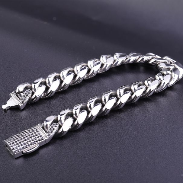 Stainless Steel Diamond Cuban Bracelet Miami Full Zircon Snap Thick Chain Men's Hip Hop Accessory_ipsvogv.com