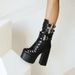 Women's Shoes Chunky heel high heel thick soled long boots leather black square toe belt buckle long boots plus velvet warm cotton shoes high boots_ipsvogv.com