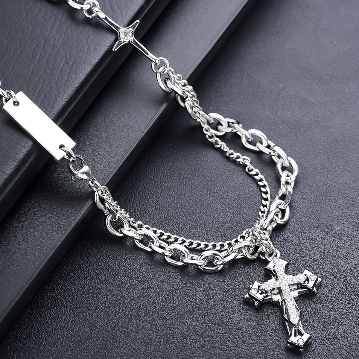 Titanium Steel Necklace, Men's Cross, Layered Non Fading, High-end Niche Dign, Hip-hop New Style, Simple And_ipsvogv.com
