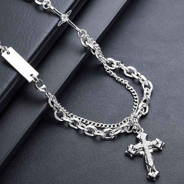 Titanium Steel Necklace, Men's Cross, Layered Non Fading, High-end Niche Dign, Hip-hop New Style, Simple And_ipsvogv.com