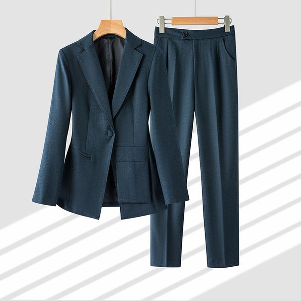 Women's Clothing high end dark blue! Slim suit slim suit jacket + cigarette pants suit for women_ipsvogv.com