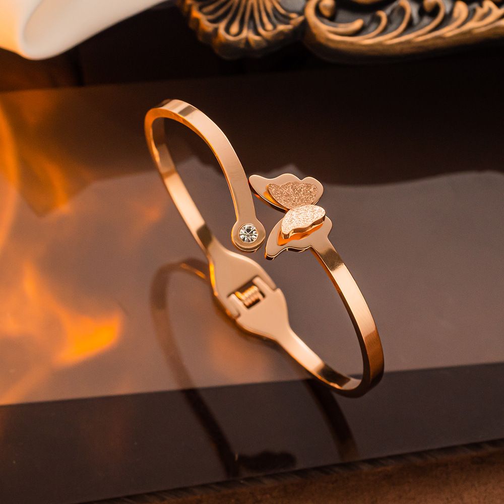 Simple Rose Gold Plated Titanium Steel Diamond Inlaid Butterfly Br, Anti Allergy, Non Fading, Personalized Snap_ipsvogv.com