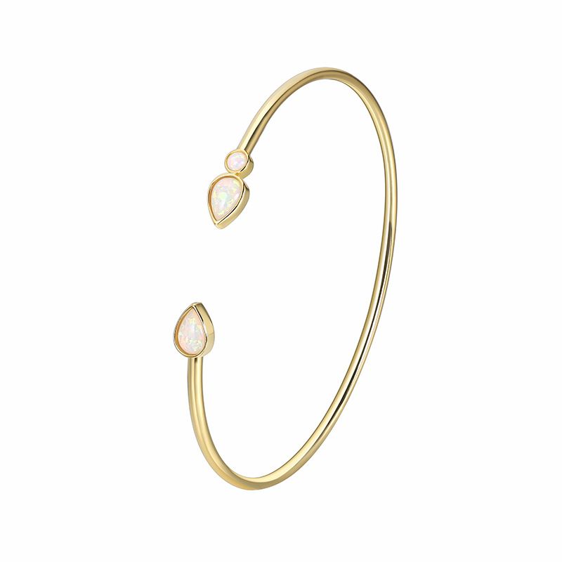 Brass Gold Plated Bracelet For Women Light Luxury Style Inlaid Opal Opening Adjustable Teardrop Shaped Bracelet_ipsvogv.com