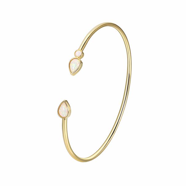Brass Gold Plated Bracelet For Women Light Luxury Style Inlaid Opal Opening Adjustable Teardrop Shaped Bracelet_ipsvogv.com
