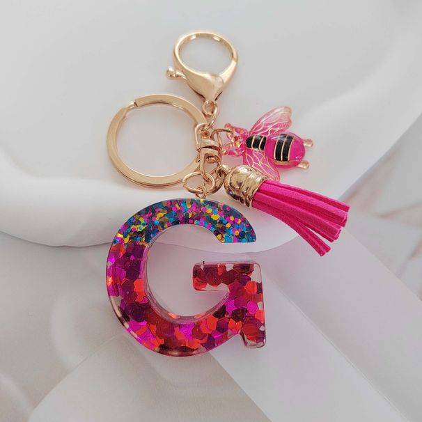 New Red English Letter Love Crystal Drip Glue Glitter Resin Bee Keychain Pendant_ipsvogv.com