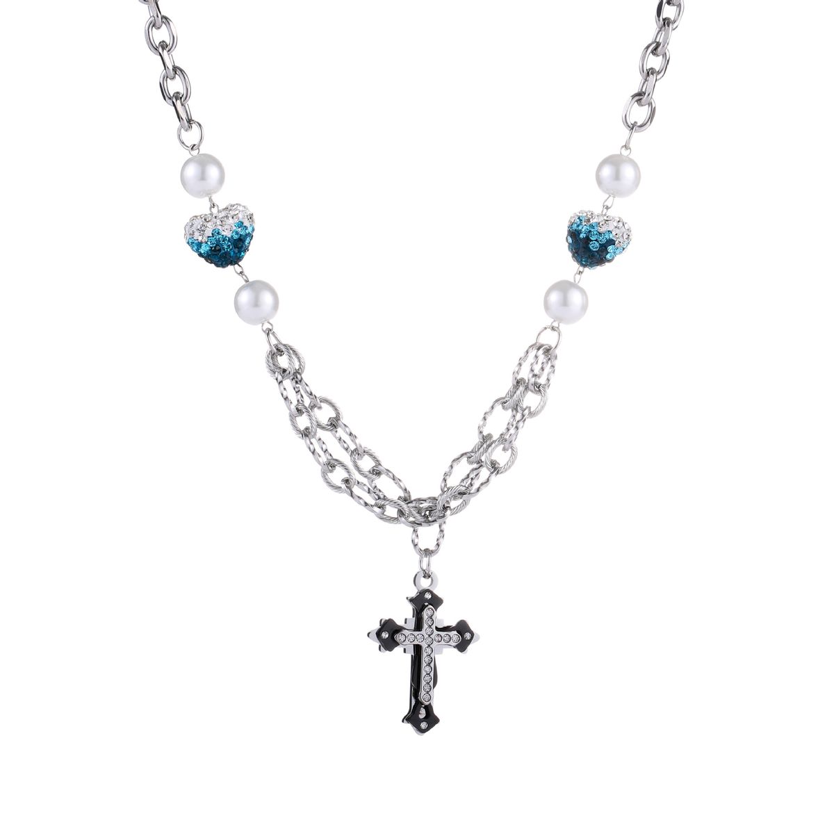 Three Color Gradient Full Diamond Love Color Matching Cross Pendant Hip Hop National Trend Neutral Necklace Can Be Worn By Men And Women_ipsvogv.com