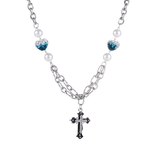 Three Color Gradient Full Diamond Love Color Matching Cross Pendant Hip Hop National Trend Neutral Necklace Can Be Worn By Men And Women_ipsvogv.com