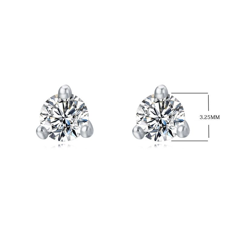 Women's Jewelry S925 Sterling Silver Three Claw Round Zircon Earrings Fashion Simple Mini Earrings Temperament Earrings Small Accessories_ipsvogv.com