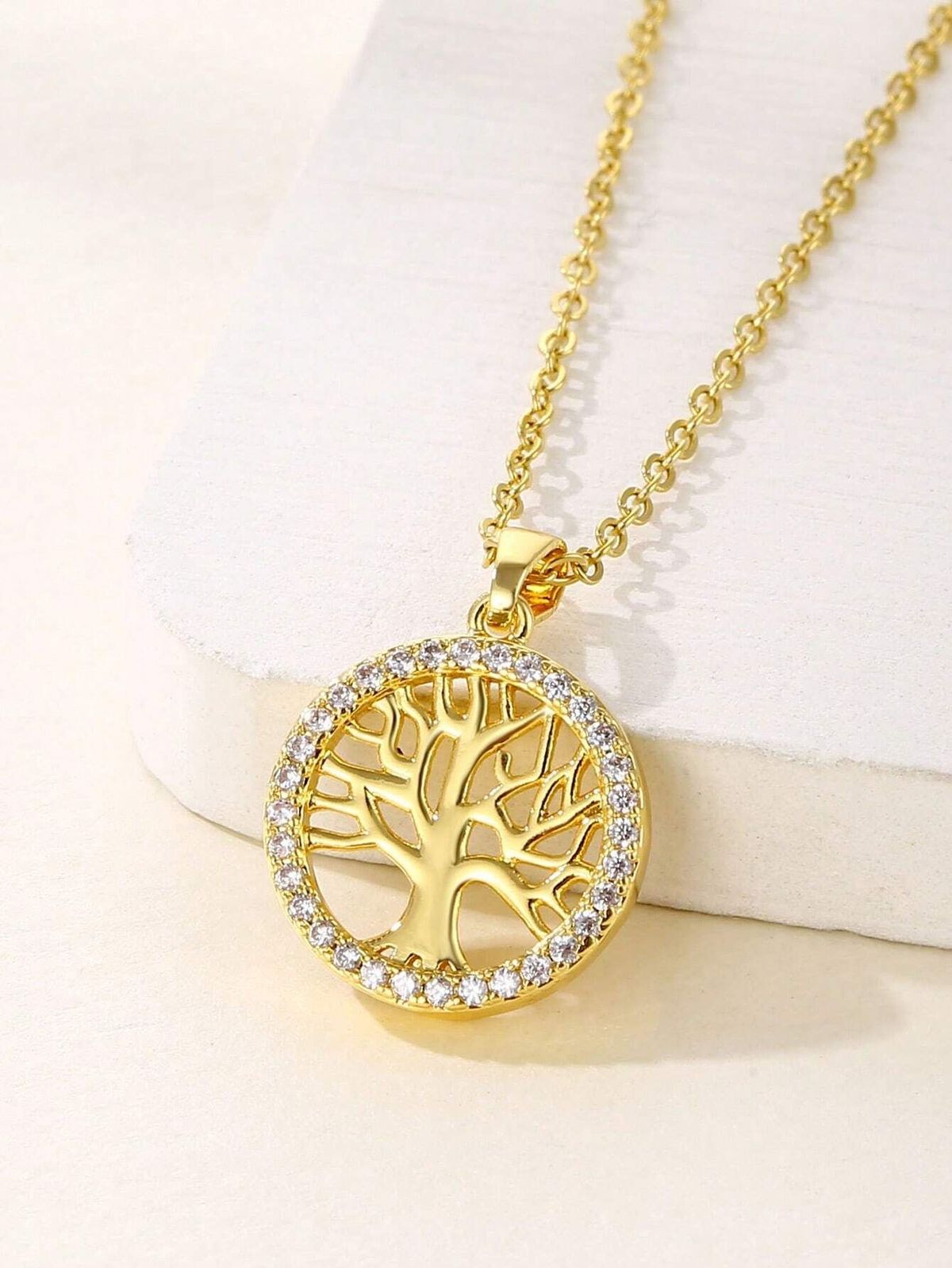 Jewelry Round Tree Of Life Pendant Necklace Simple Clavicle Alloy Women's Neck Chain_ipsvogv.com