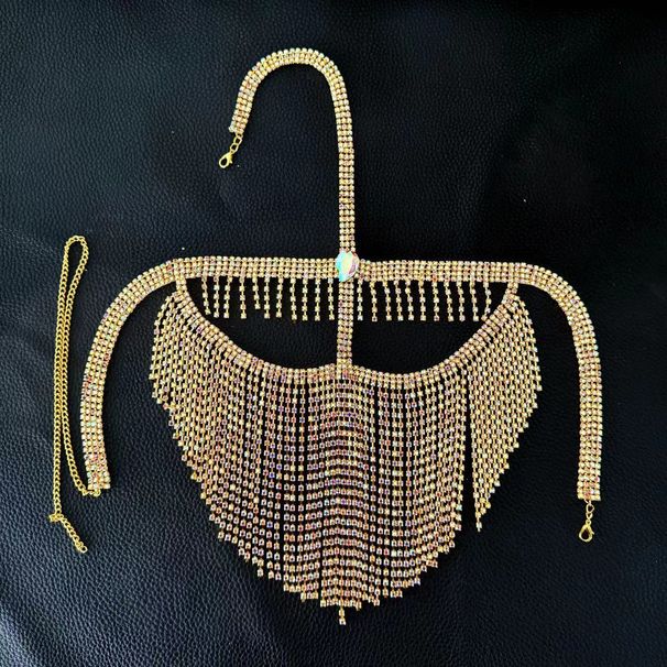 Women's shiny rhinestone long tassel mask jewelry colorful crystal mask dance jewelry accessories_ipsvogv.com
