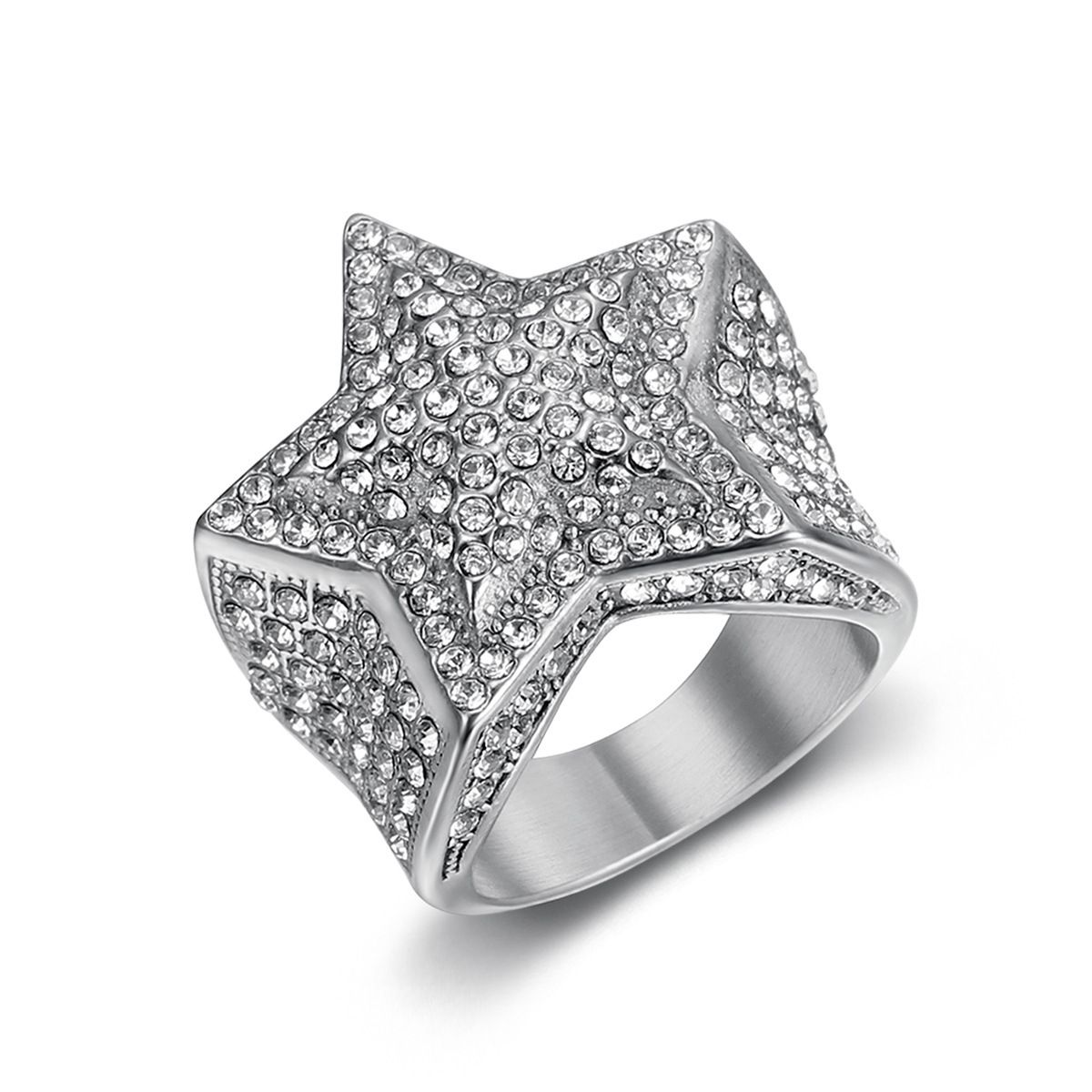 New Hip-Hop Trendy Fashion Light Luxury Personality Bold Titanium Steel Inlaid Diamond Pentagram Ring_ipsvogv.com