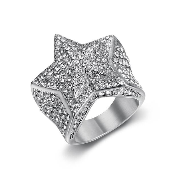 New Hip-Hop Trendy Fashion Light Luxury Personality Bold Titanium Steel Inlaid Diamond Pentagram Ring_ipsvogv.com