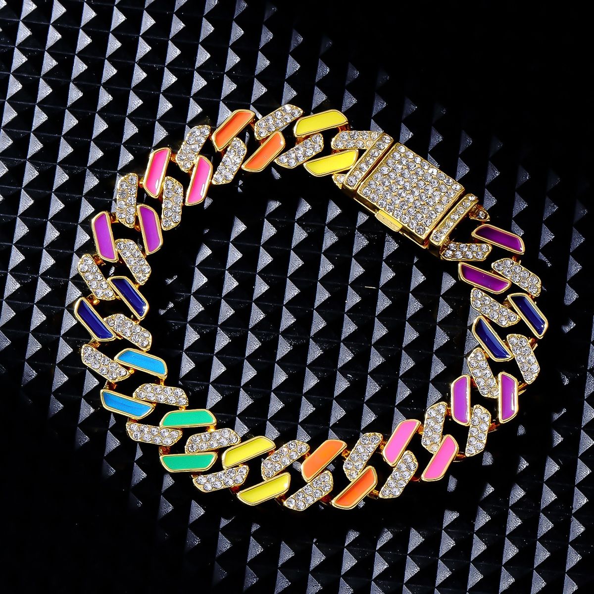 Cuban Personality Hip-Hop Street Dance Trend More Colors Than Rainbow Alloy Inlaid White Diamond Bracelet Style Men's_ipsvogv.com