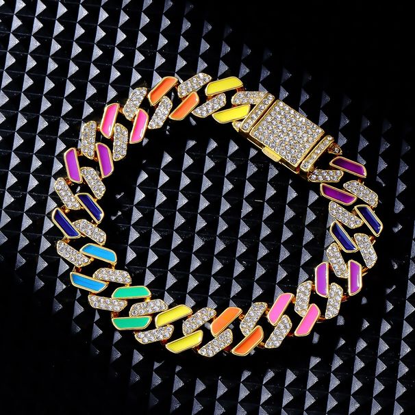 Cuban Personality Hip-Hop Street Dance Trend More Colors Than Rainbow Alloy Inlaid White Diamond Bracelet Style Men's_ipsvogv.com